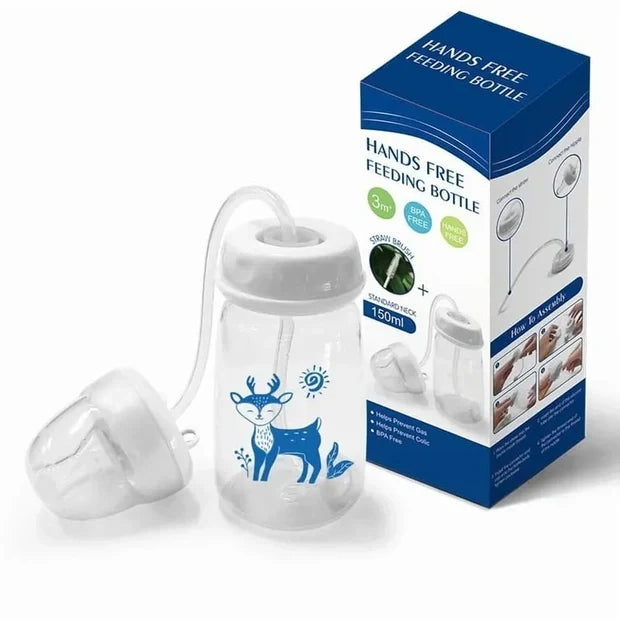 Hands-Free Anti-Colic Baby Feeding Bottle with Long Straw Tube